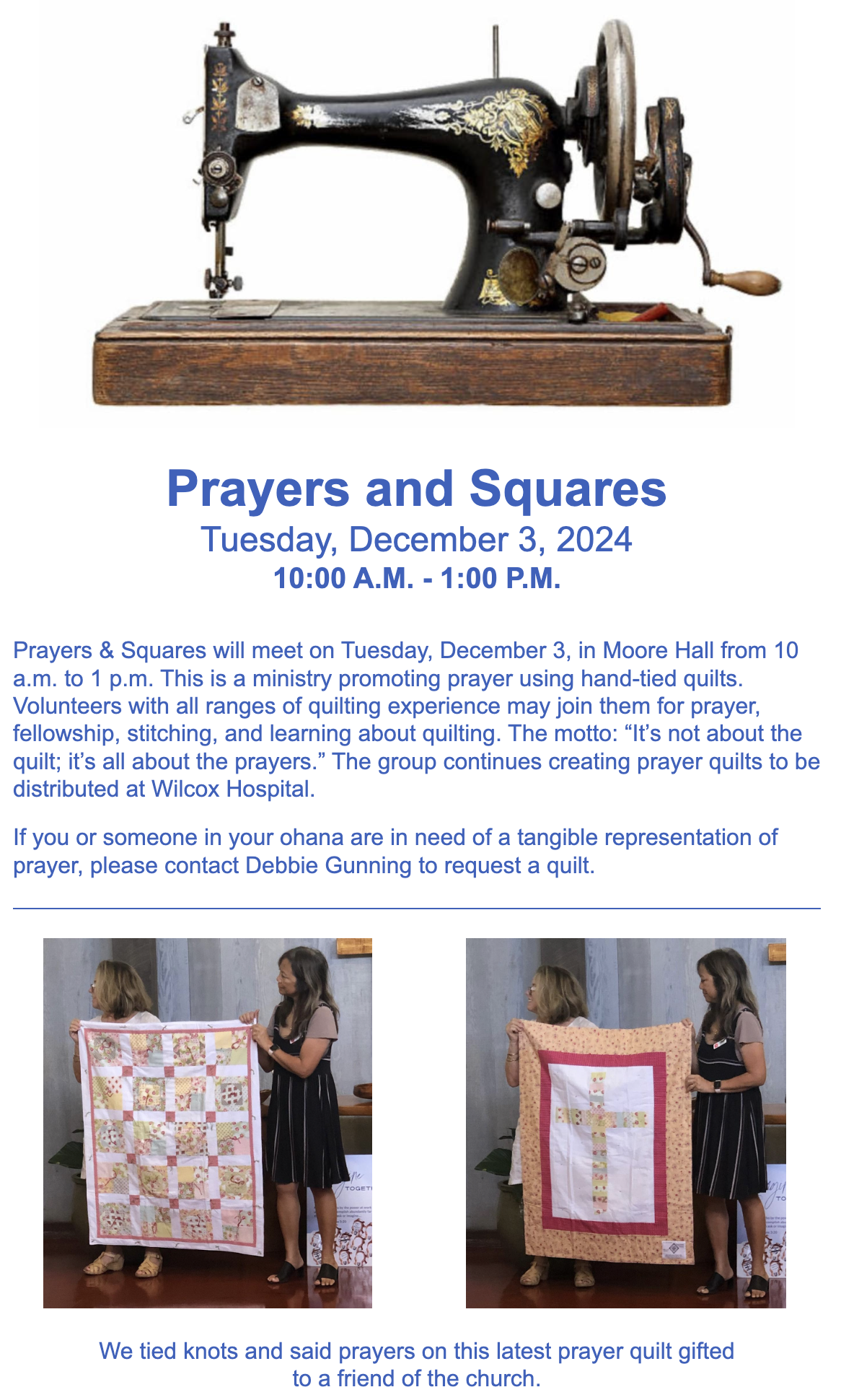 Kauai Quilting Class Prayer Meeting Koloa